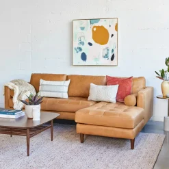 Sven 100" Tufted Leather Right Sectional - Charme Tan