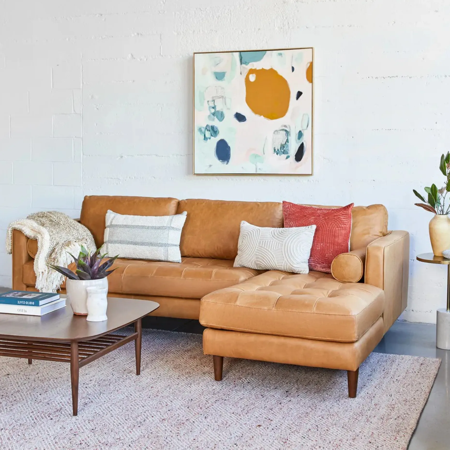 Sven 100" Tufted Leather Right Sectional - Charme Tan