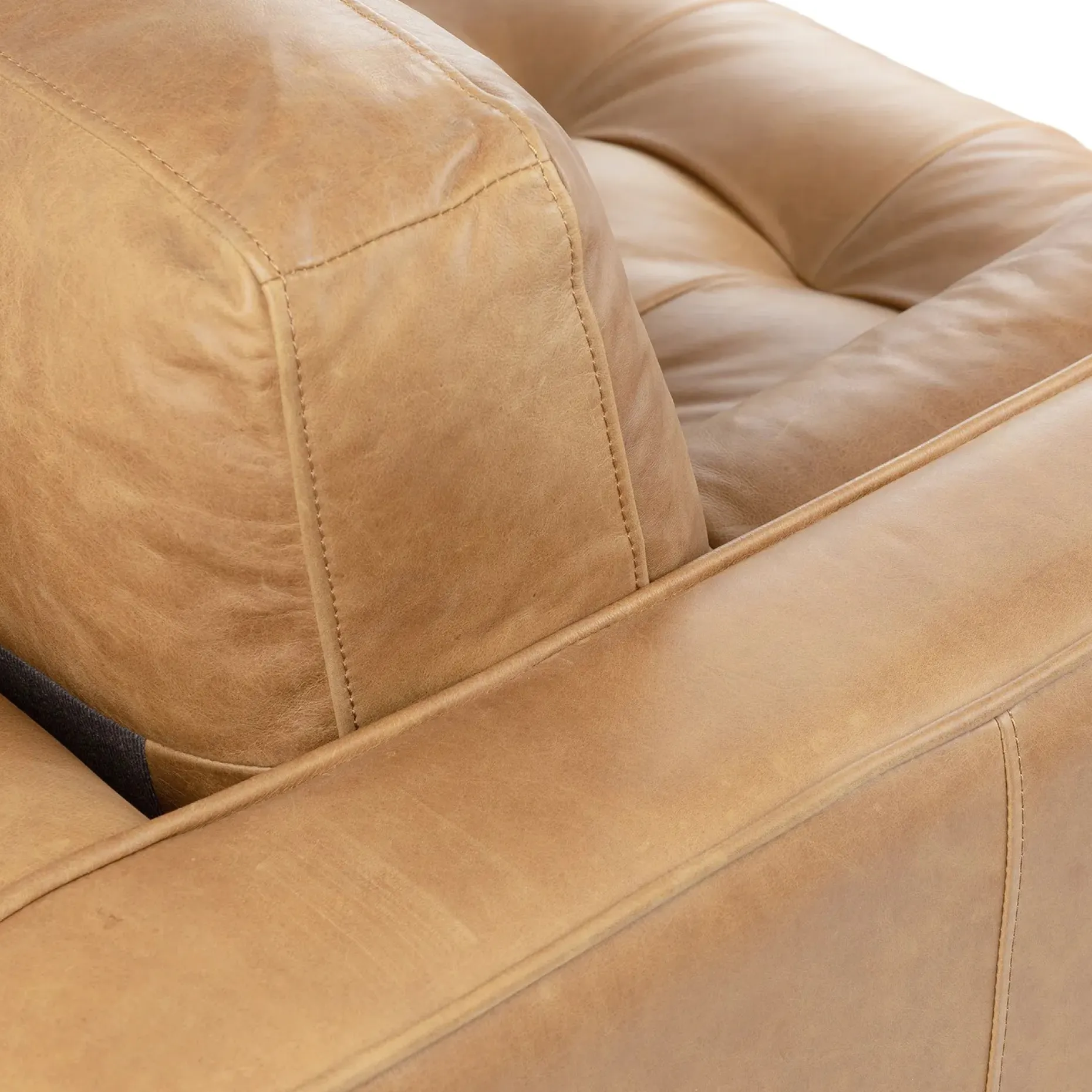 Sven 100" Tufted Leather Right Sectional - Charme Tan