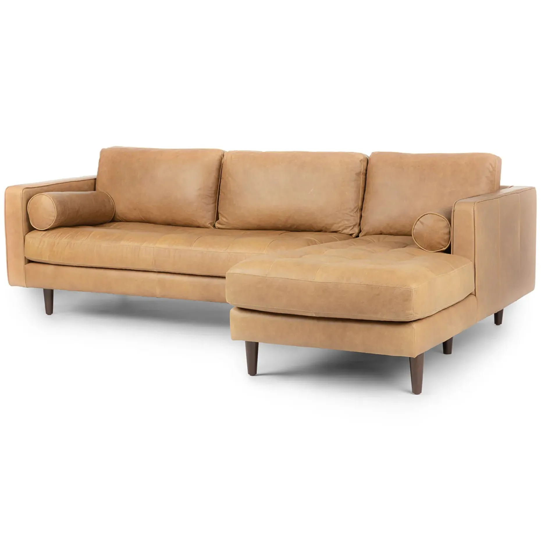 Sven 100" Tufted Leather Right Sectional - Charme Tan