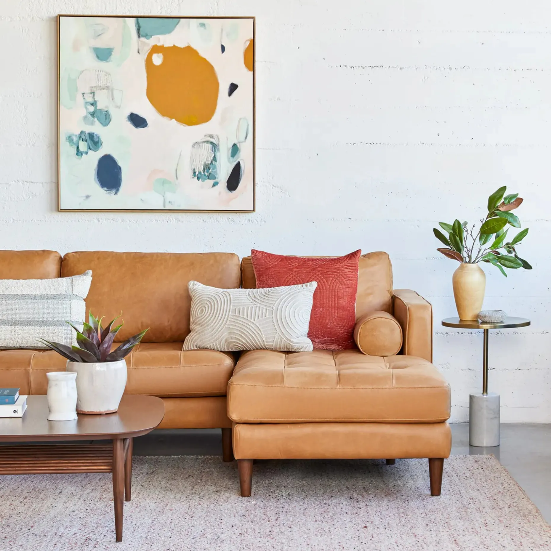 Sven 100" Tufted Leather Right Sectional - Charme Tan
