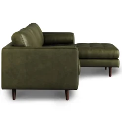 Sven 100" Tufted Leather Right Sectional - Charme Green