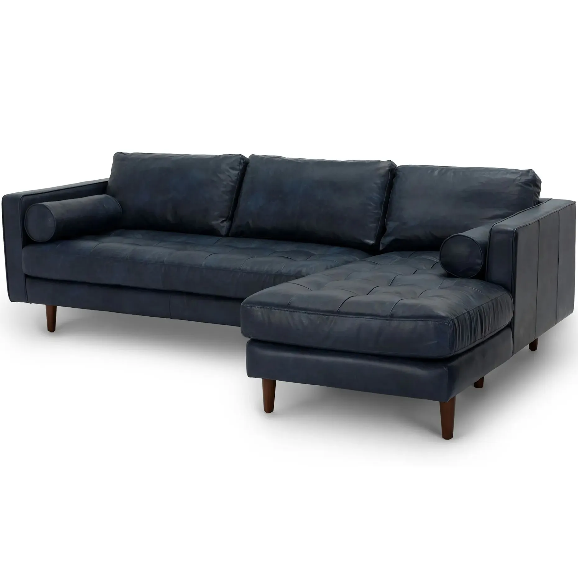 Sven 100" Tufted Leather Right Sectional - Oxford Blue