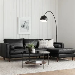 Sven 100" Tufted Leather Right Sectional - Oxford Black