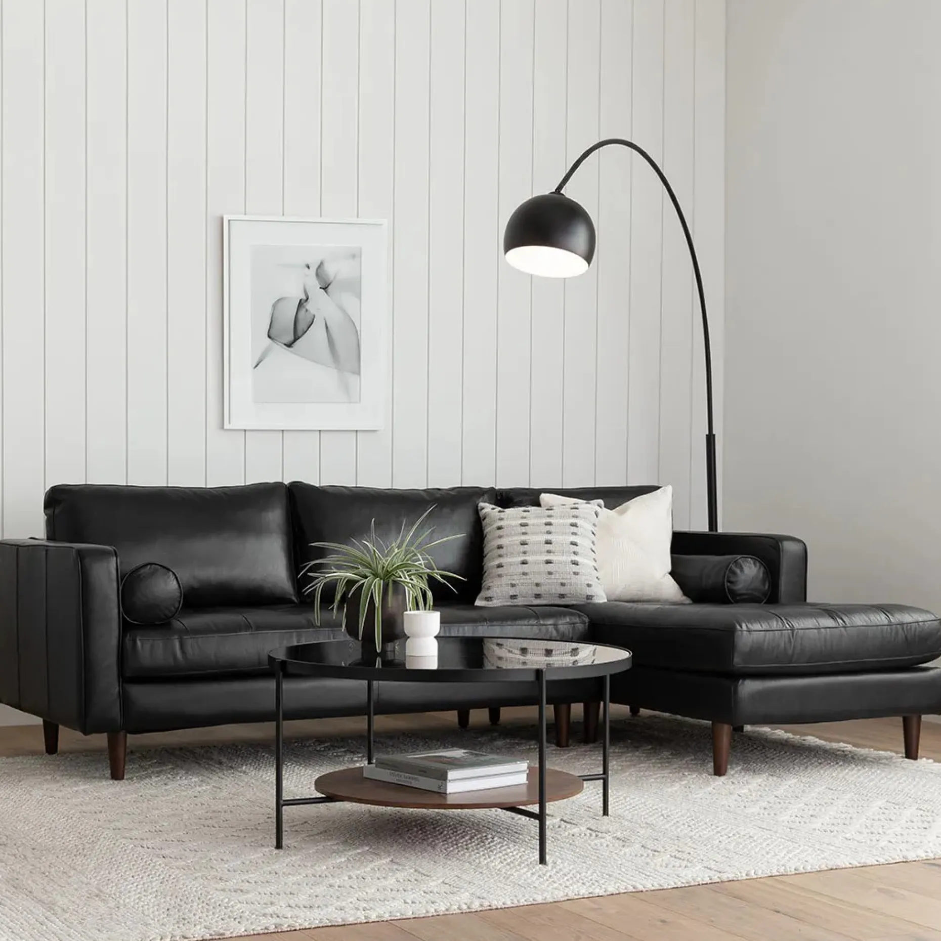 Sven 100" Tufted Leather Right Sectional - Oxford Black