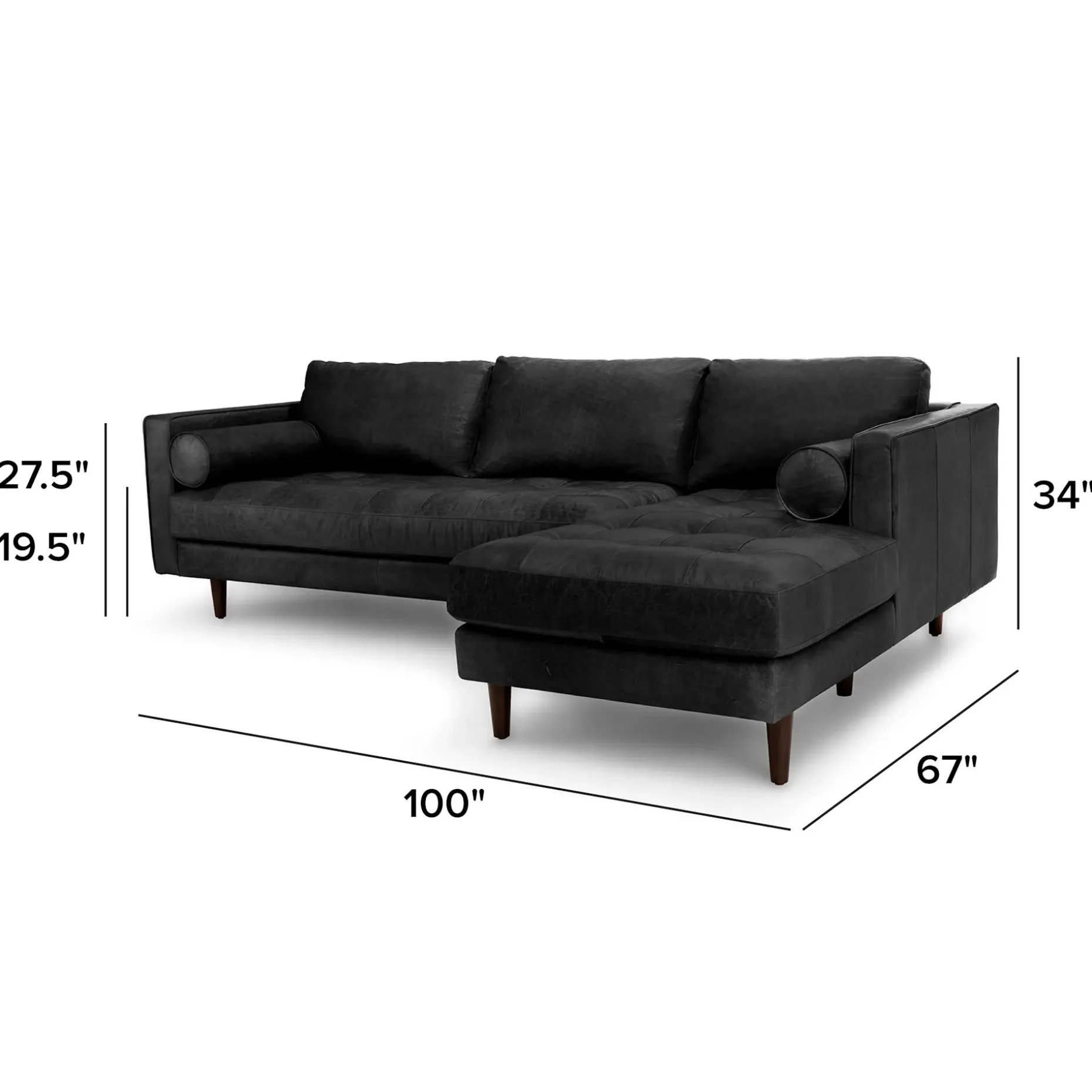 Sven 100" Tufted Leather Right Sectional - Oxford Black