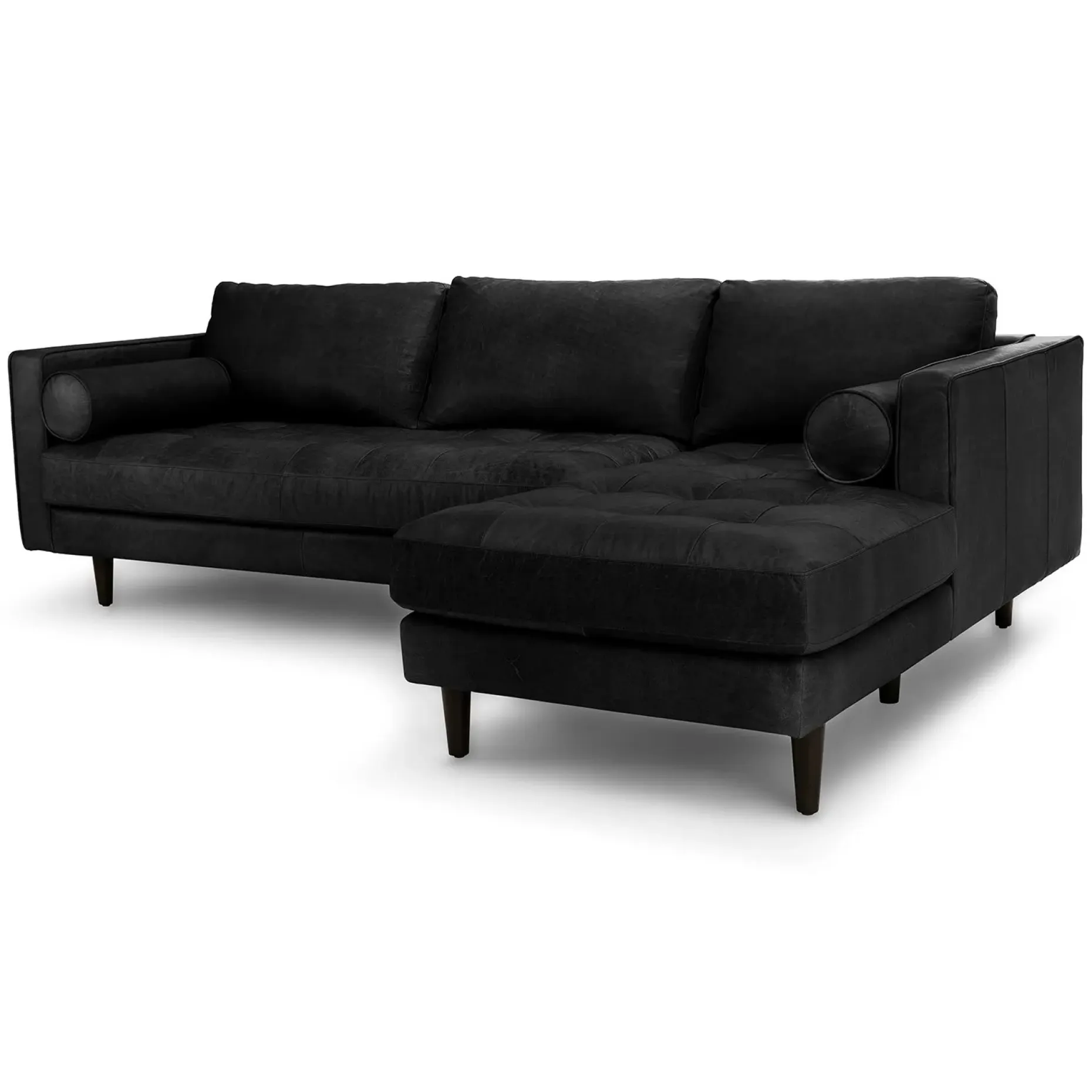 Sven 100" Tufted Leather Right Sectional - Oxford Black