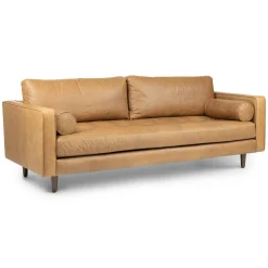 Sven 88" Tufted Leather Sofa - Charme Tan