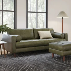 Sven 88" Tufted Leather Sofa - Charme Green