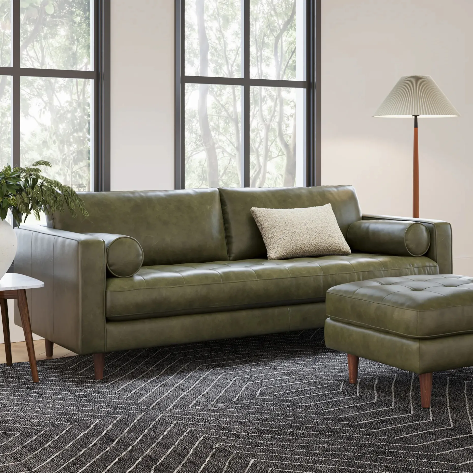 Sven 88" Tufted Leather Sofa - Charme Green