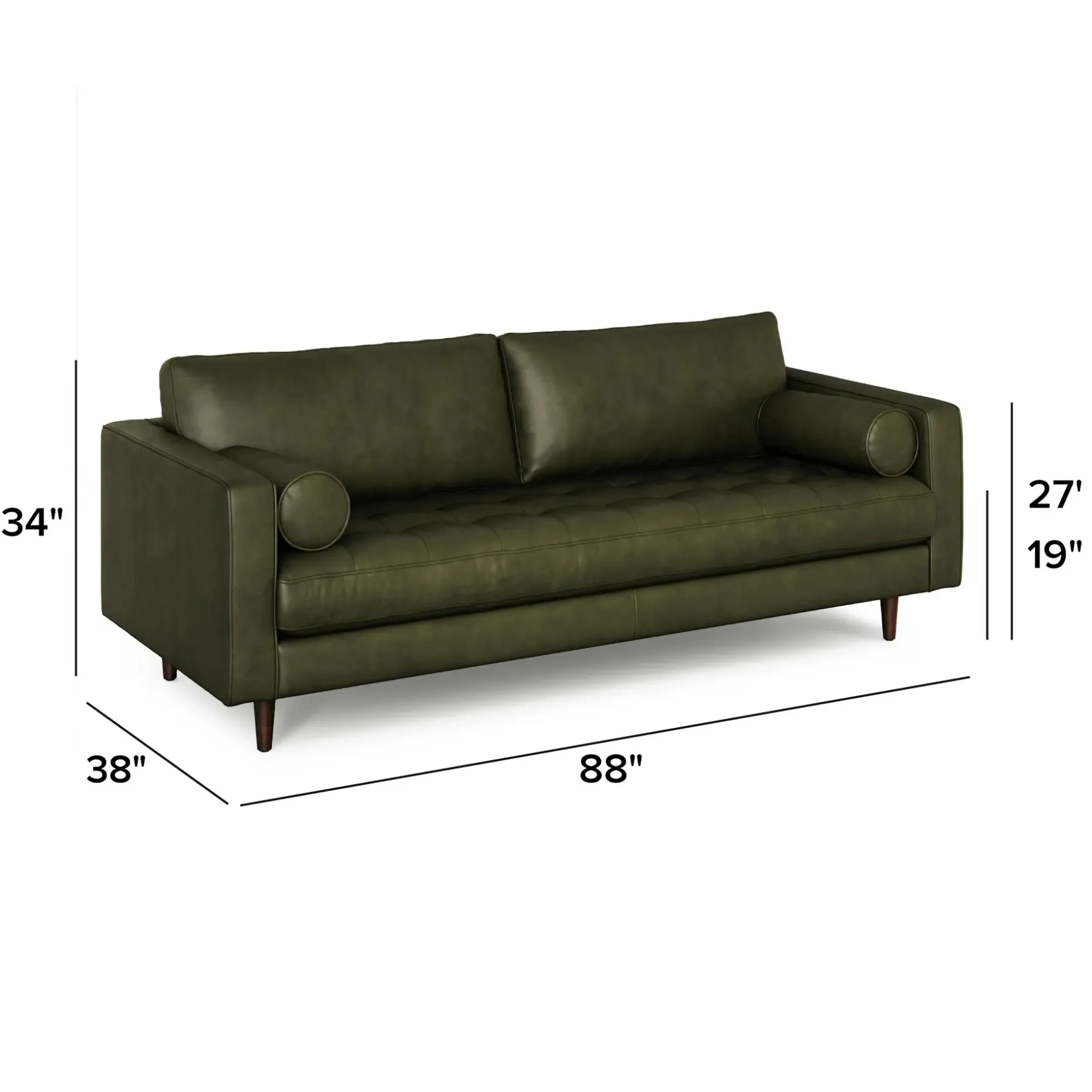 Sven 88" Tufted Leather Sofa - Charme Green