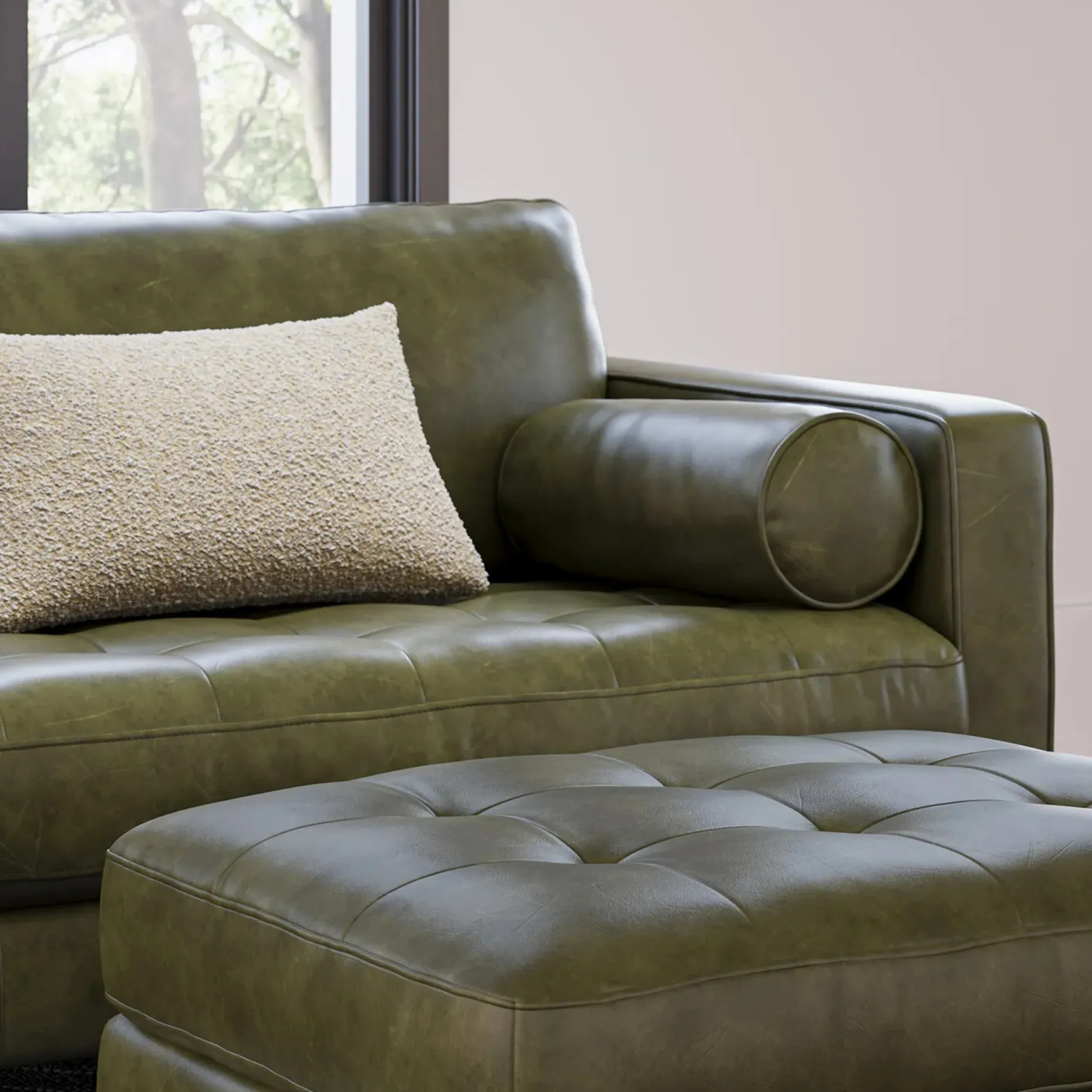 Sven 88" Tufted Leather Sofa - Charme Green