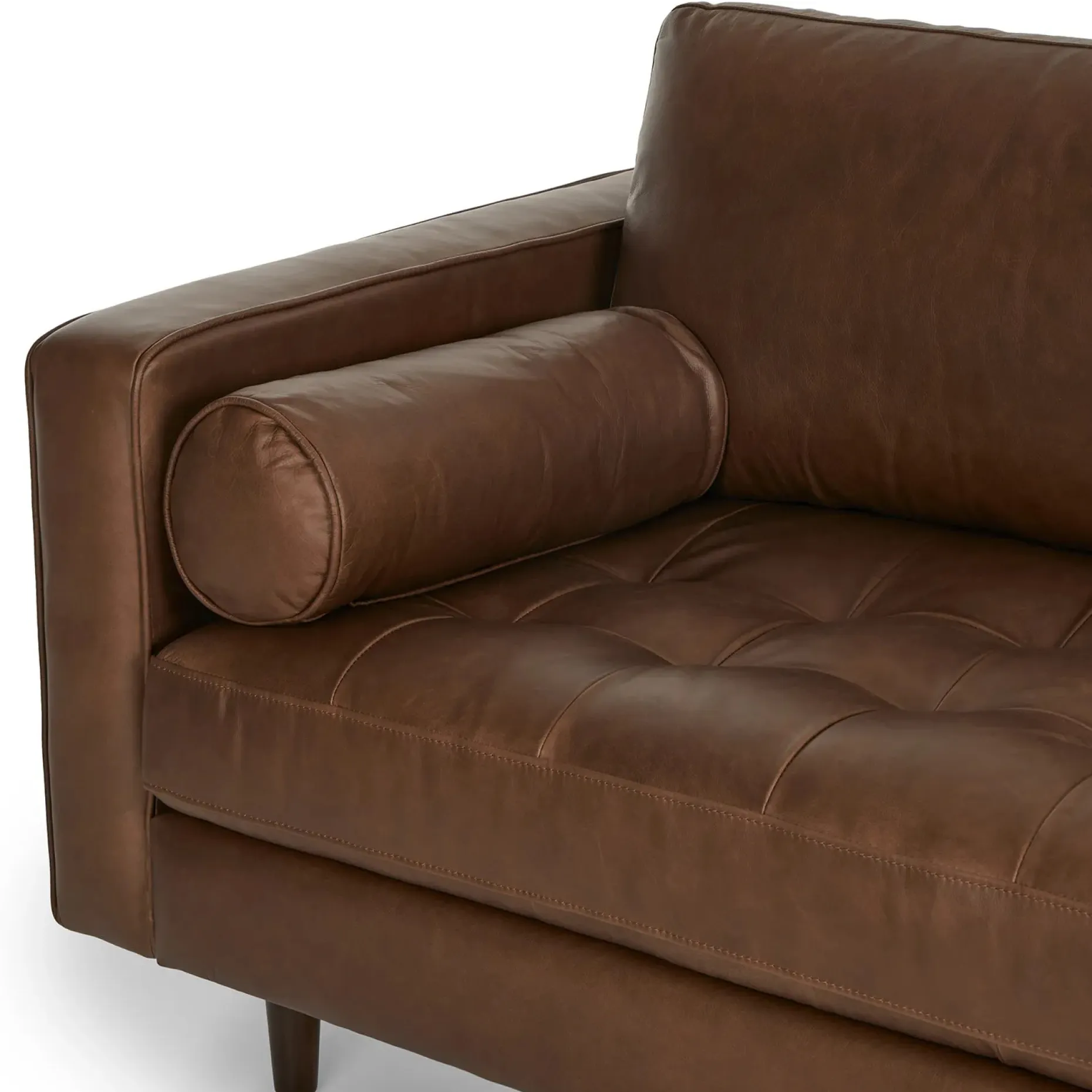 Sven 88" Tufted Leather Sofa - Charme Chocolat