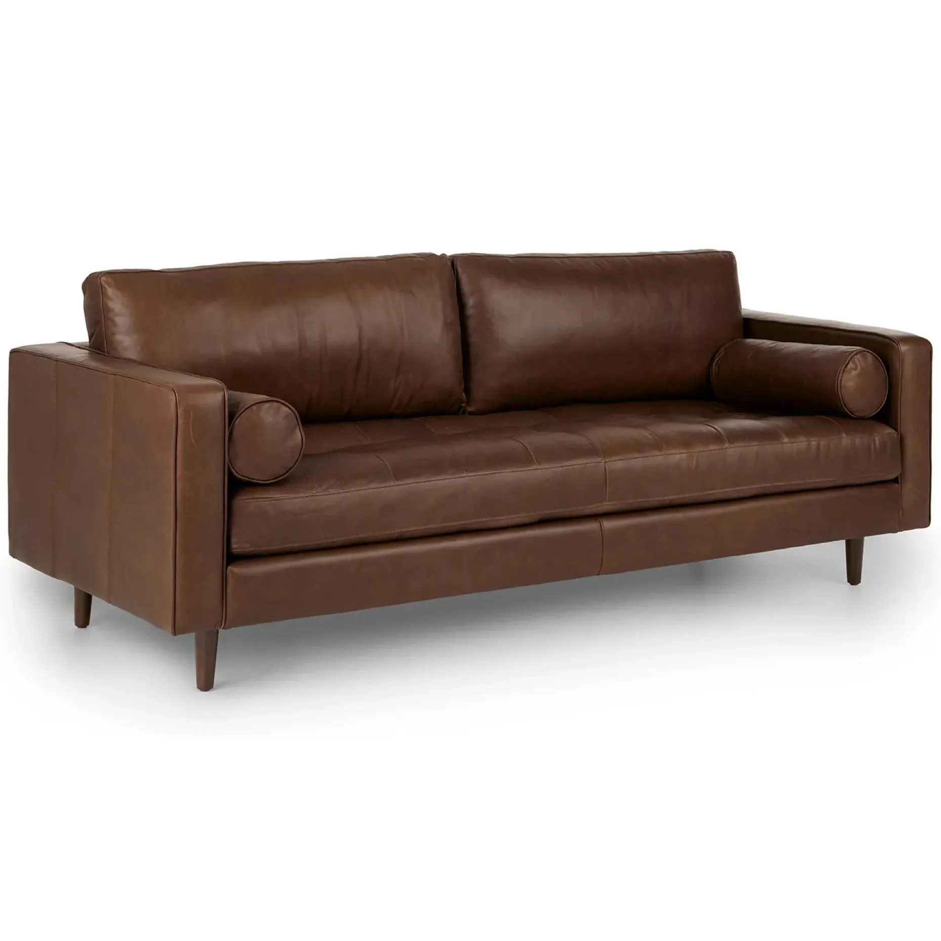 Sven 88" Tufted Leather Sofa - Charme Chocolat