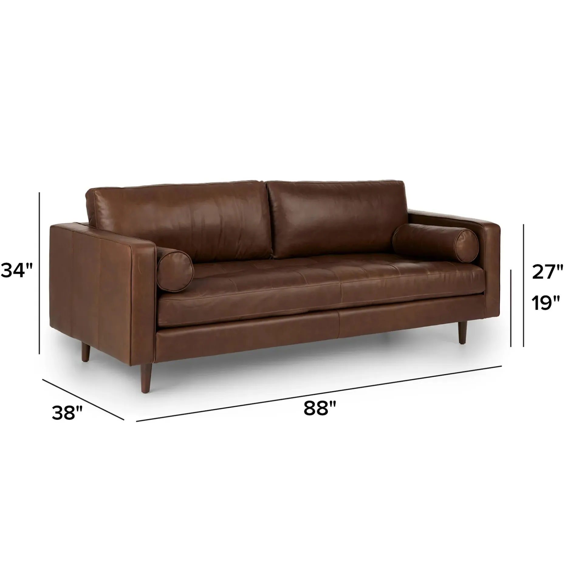 Sven 88" Tufted Leather Sofa - Charme Chocolat