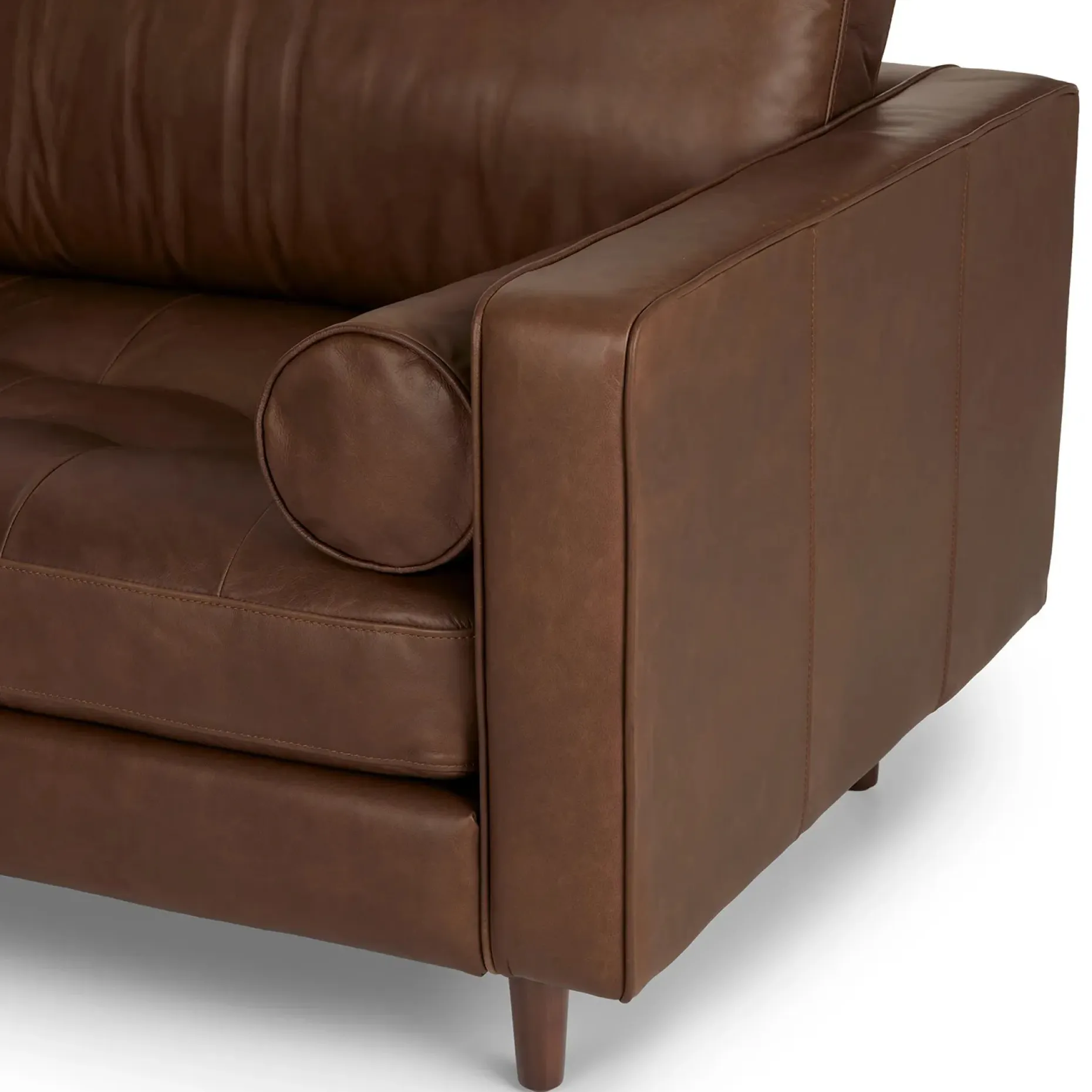 Sven 88" Tufted Leather Sofa - Charme Chocolat