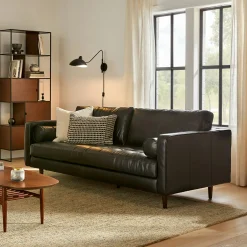 Sven 88" Tufted Leather Sofa - Oxford Black