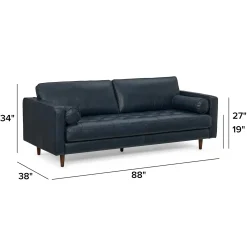 Sven 88" Tufted Leather Sofa - Oxford Blue