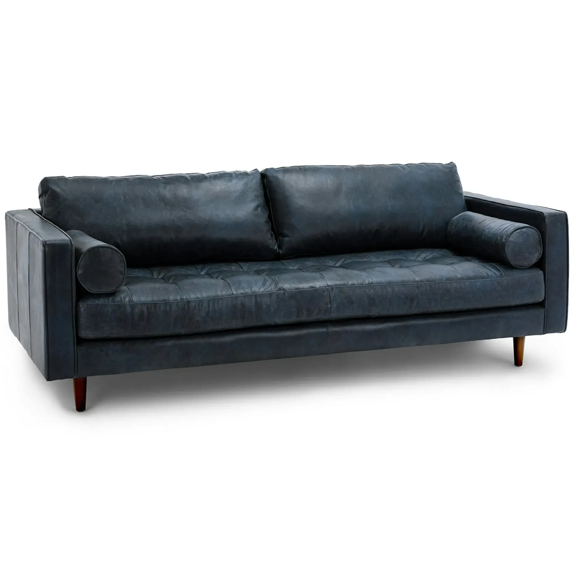 Sven 88" Tufted Leather Sofa - Oxford Blue