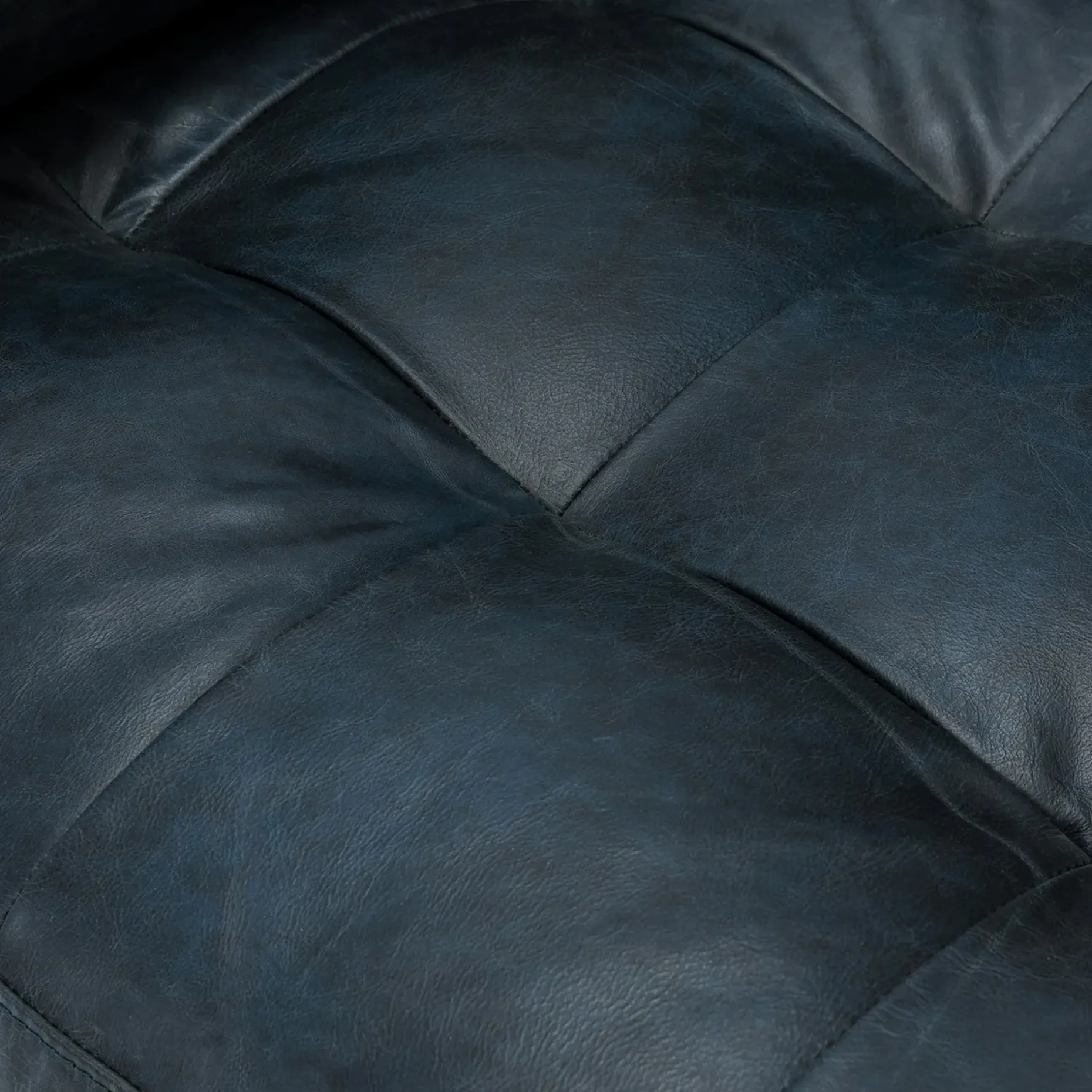 Sven 88" Tufted Leather Sofa - Oxford Blue