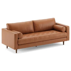 Sven 88" Tufted Leather Sofa - Salerno Tan