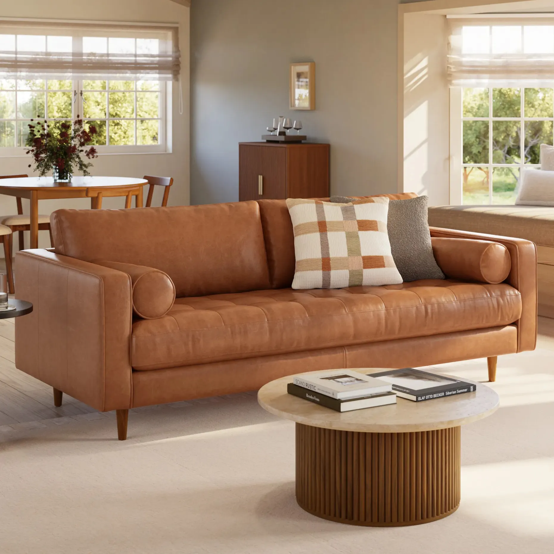 Sven 88" Tufted Leather Sofa - Salerno Tan