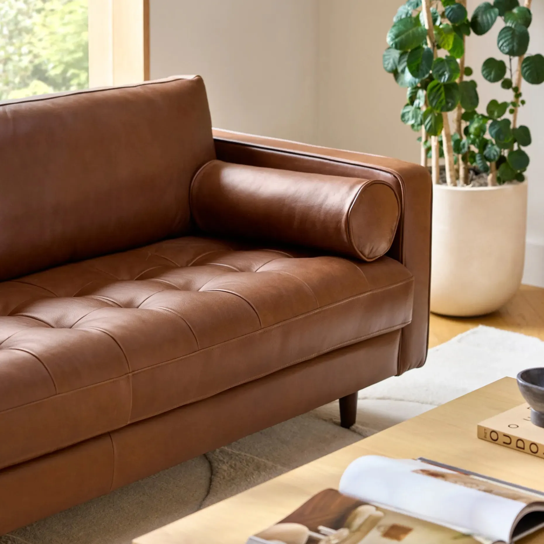 Sven 88" Tufted Leather Sofa - Taos Brown
