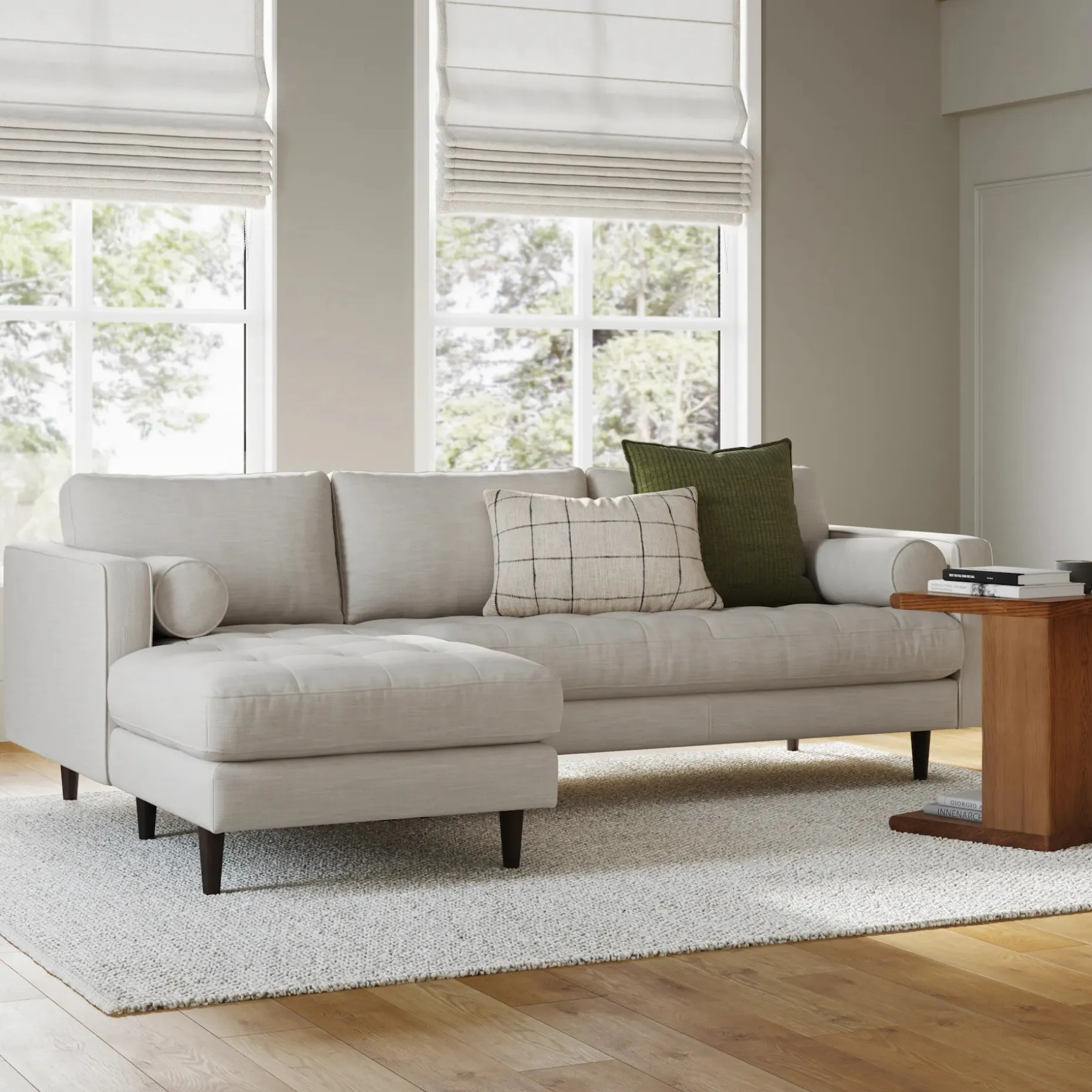Sven 100" Tufted Left Sectional - Biscuit Cream