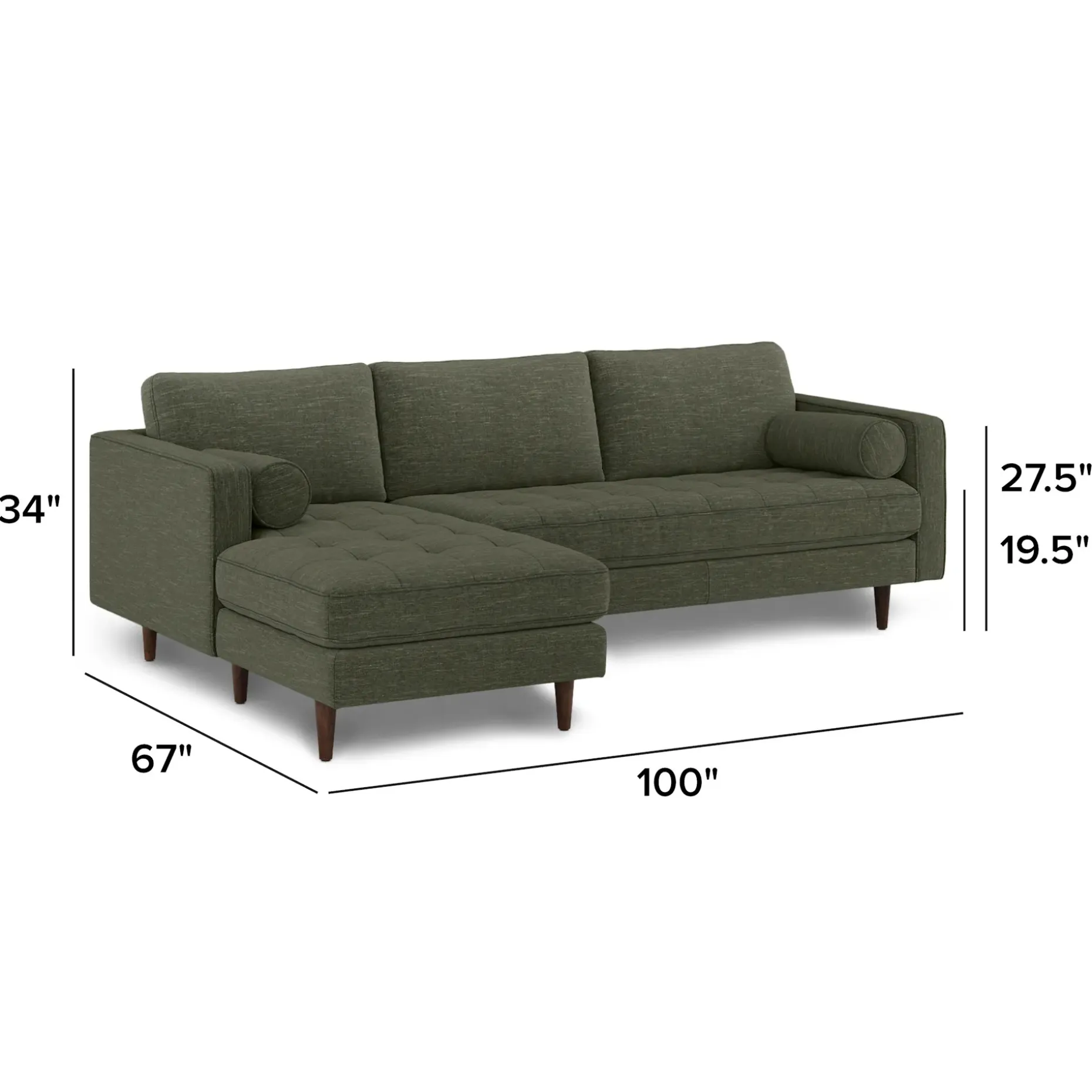 Sven 100" Tufted Left Sectional - Fir Green