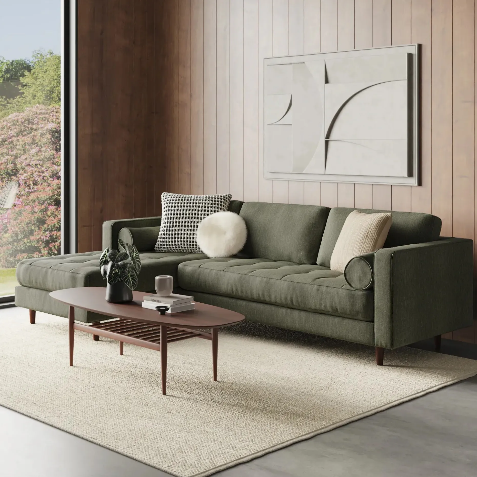 Sven 100" Tufted Left Sectional - Fir Green