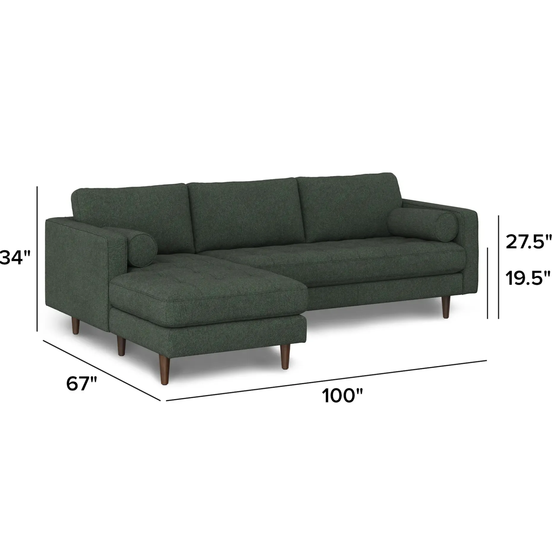 Sven 100" Tufted Left Sectional - Green Wool Bouclé