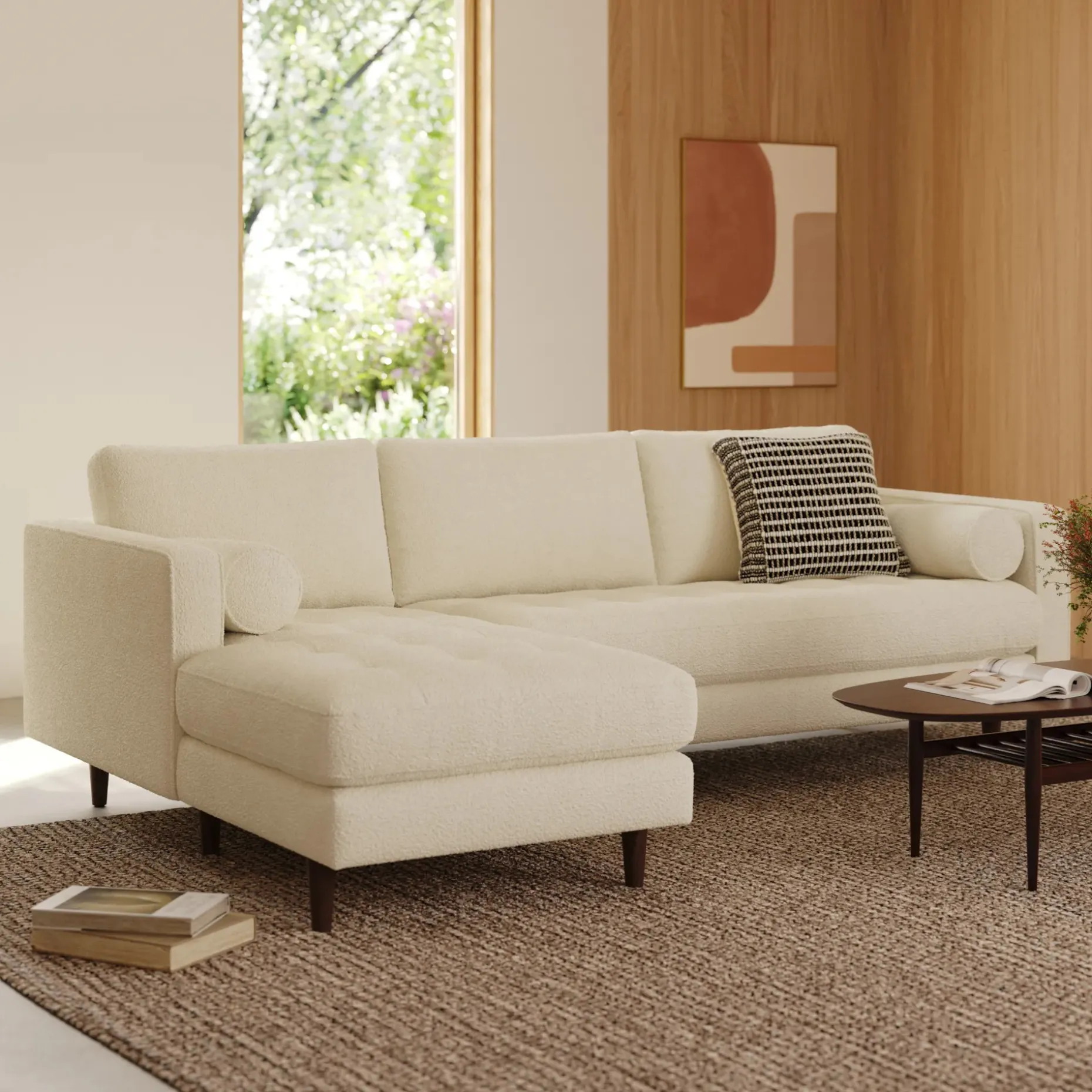 Sven 100" Tufted Left Sectional - Ivory Wool Bouclé
