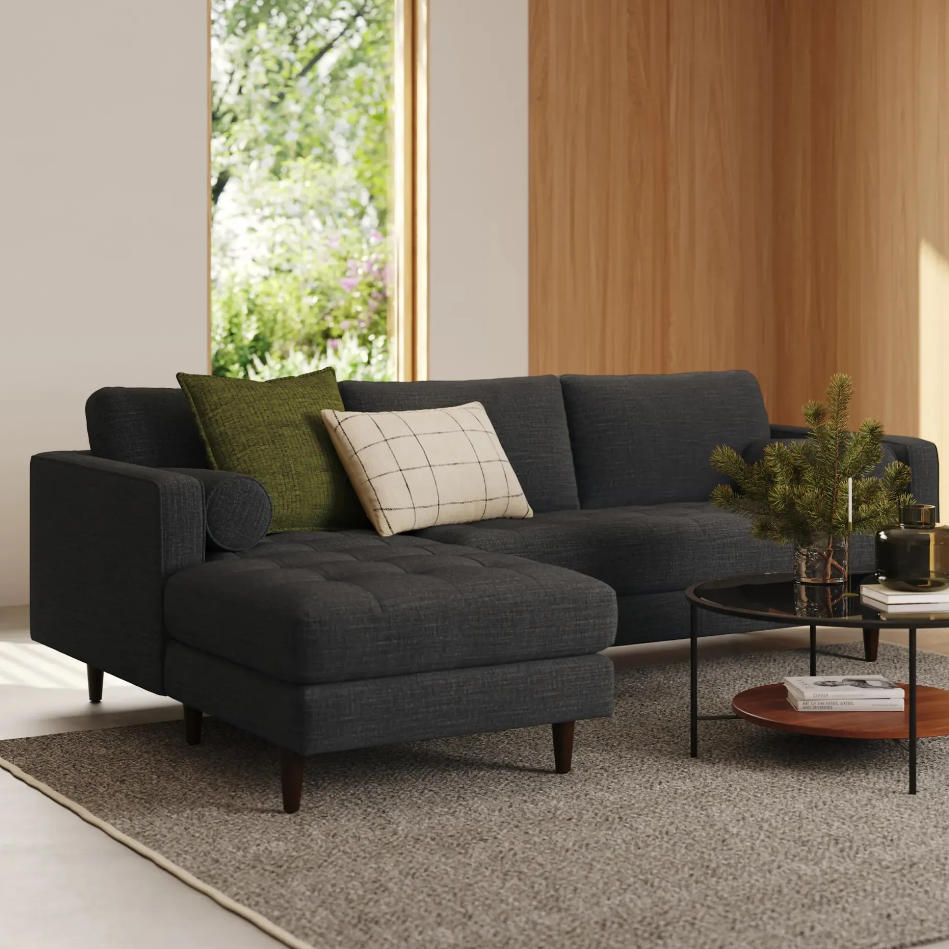 Sven 100" Tufted Left Sectional - Napa Charcoal
