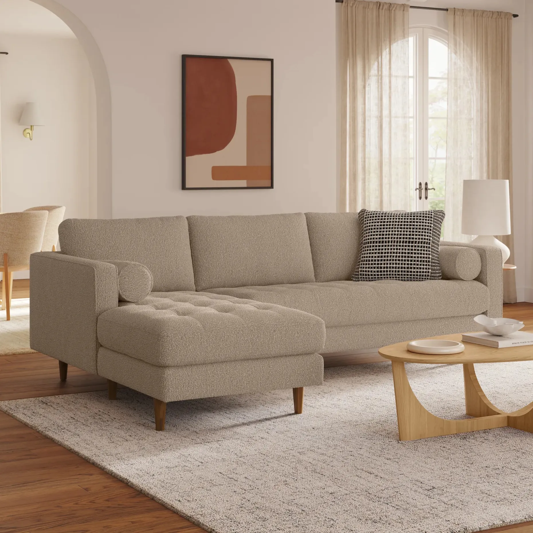 Sven 100" Tufted Left Sectional - Sandstone Wool Bouclé