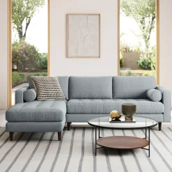 Sven 100" Tufted Left Sectional - Silver Light Blue