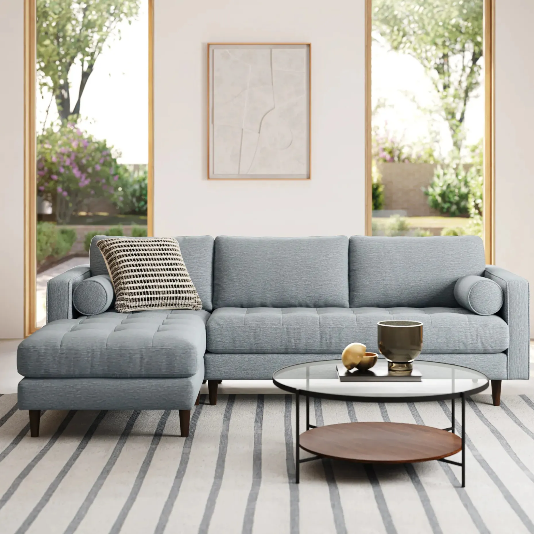 Sven 100" Tufted Left Sectional - Silver Light Blue