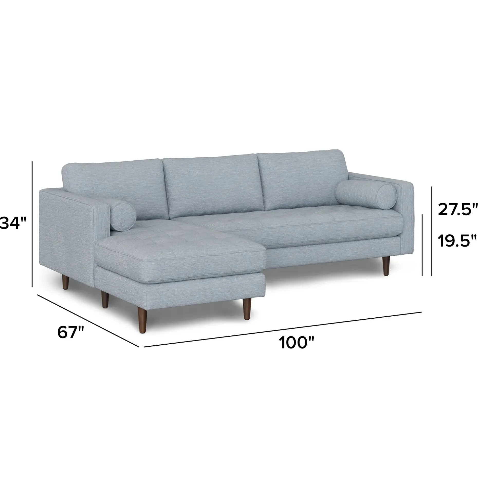 Sven 100" Tufted Left Sectional - Silver Light Blue