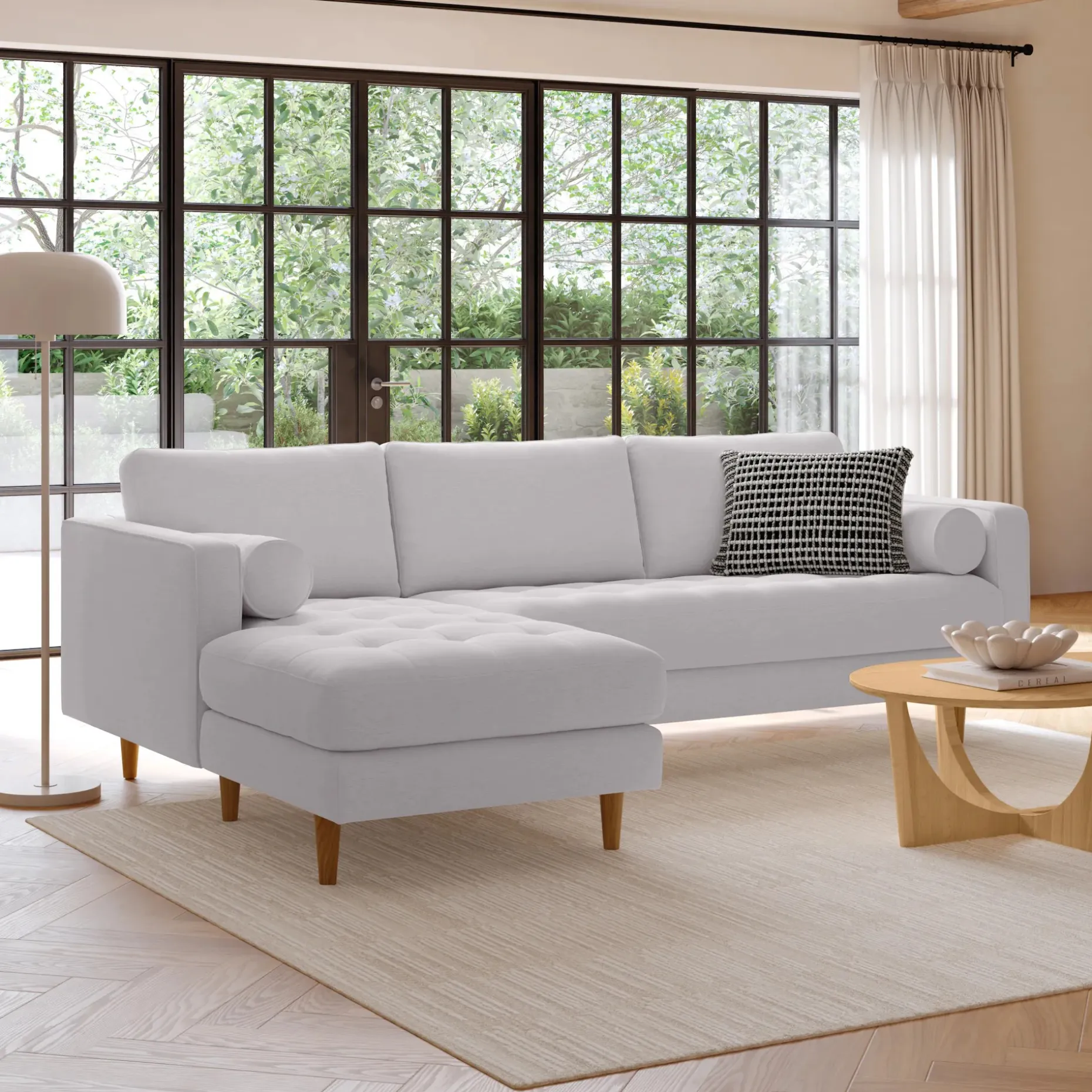 Sven 100" Tufted Left Sectional - Silver Ivory