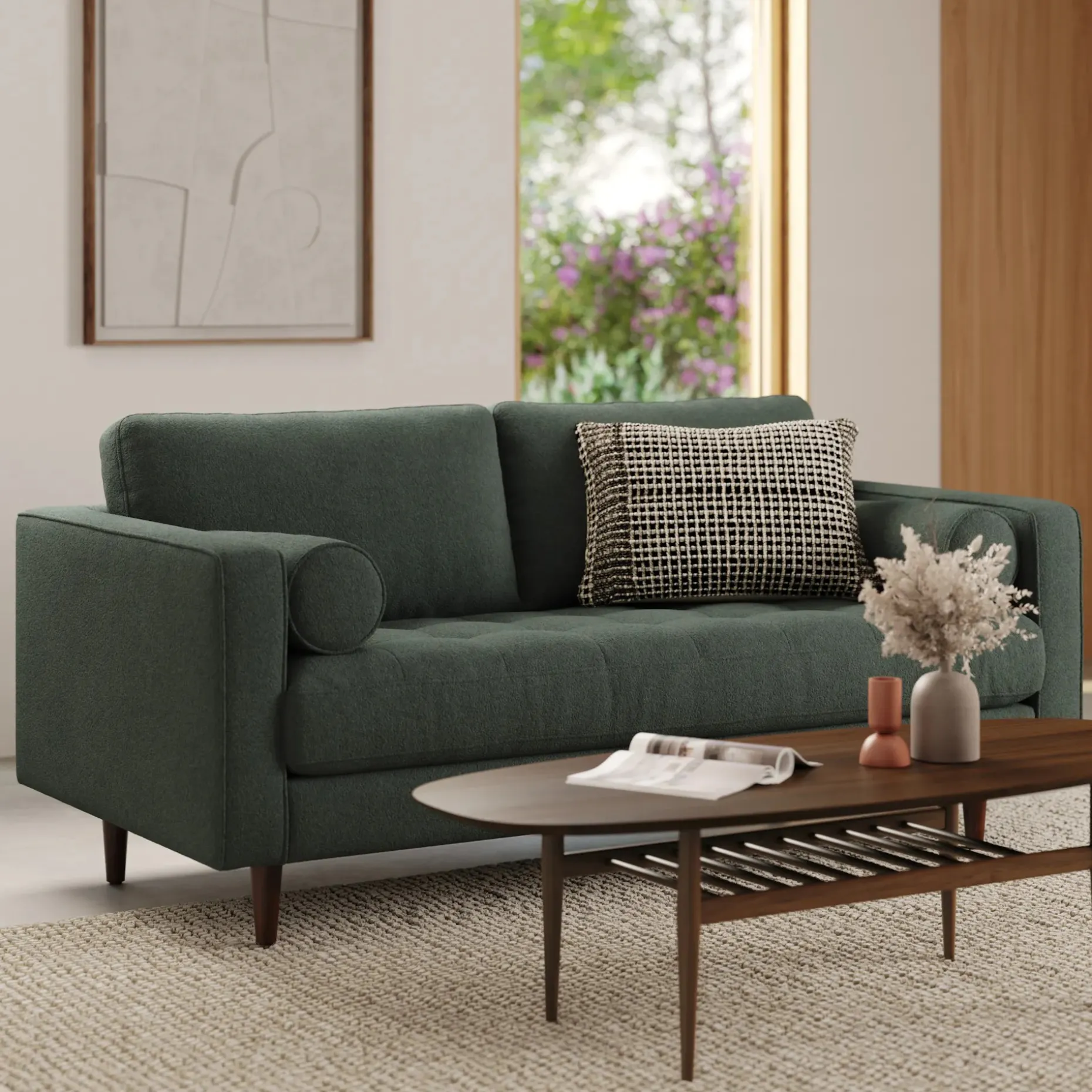 Sven 72" Tufted Loveseat - Green Wool Bouclé