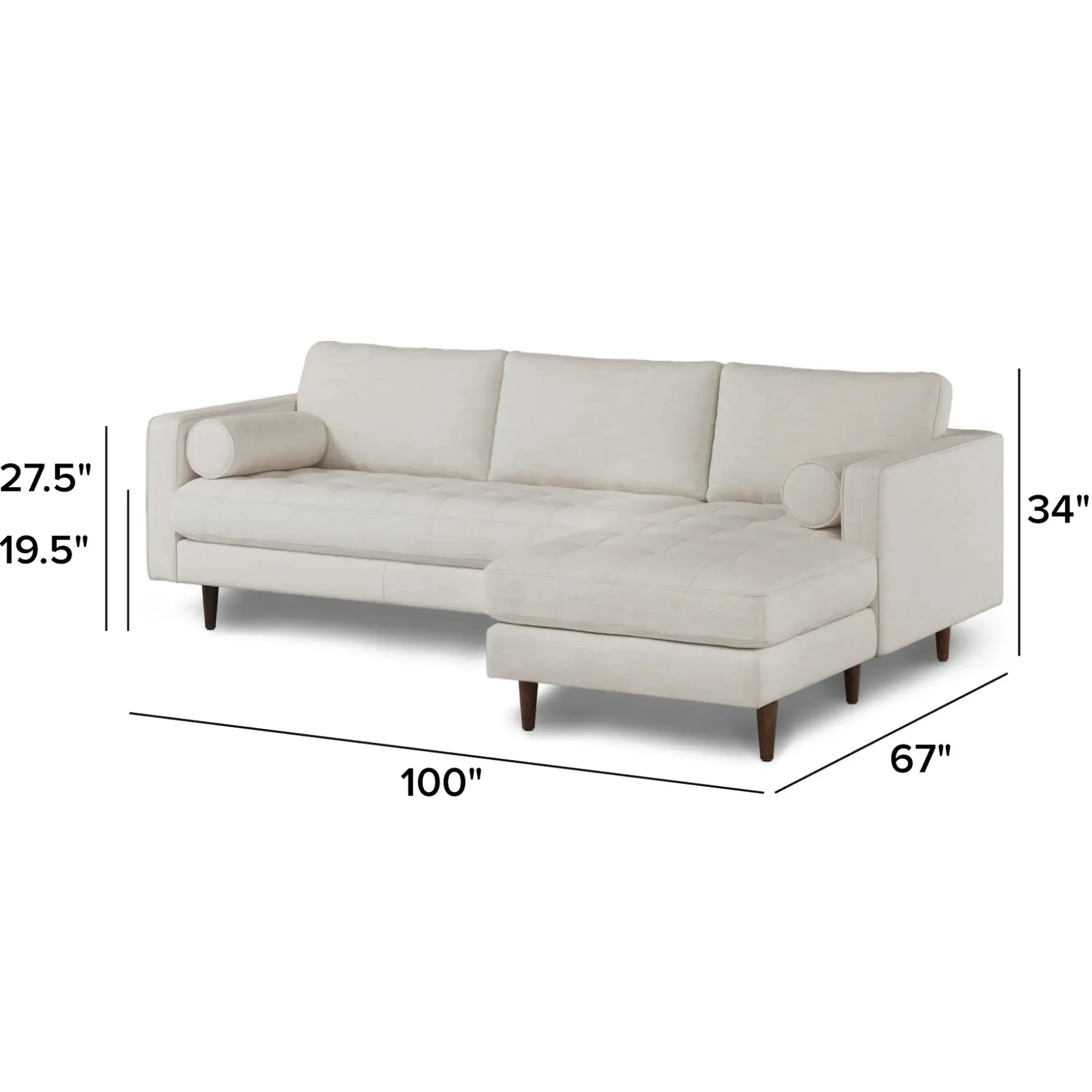 Sven 100" Tufted Right Sectional - Biscuit Cream