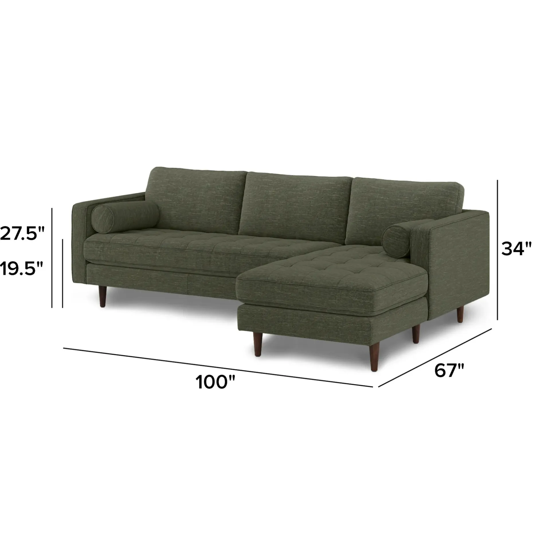 Sven 100" Tufted Right Sectional - Fir Green