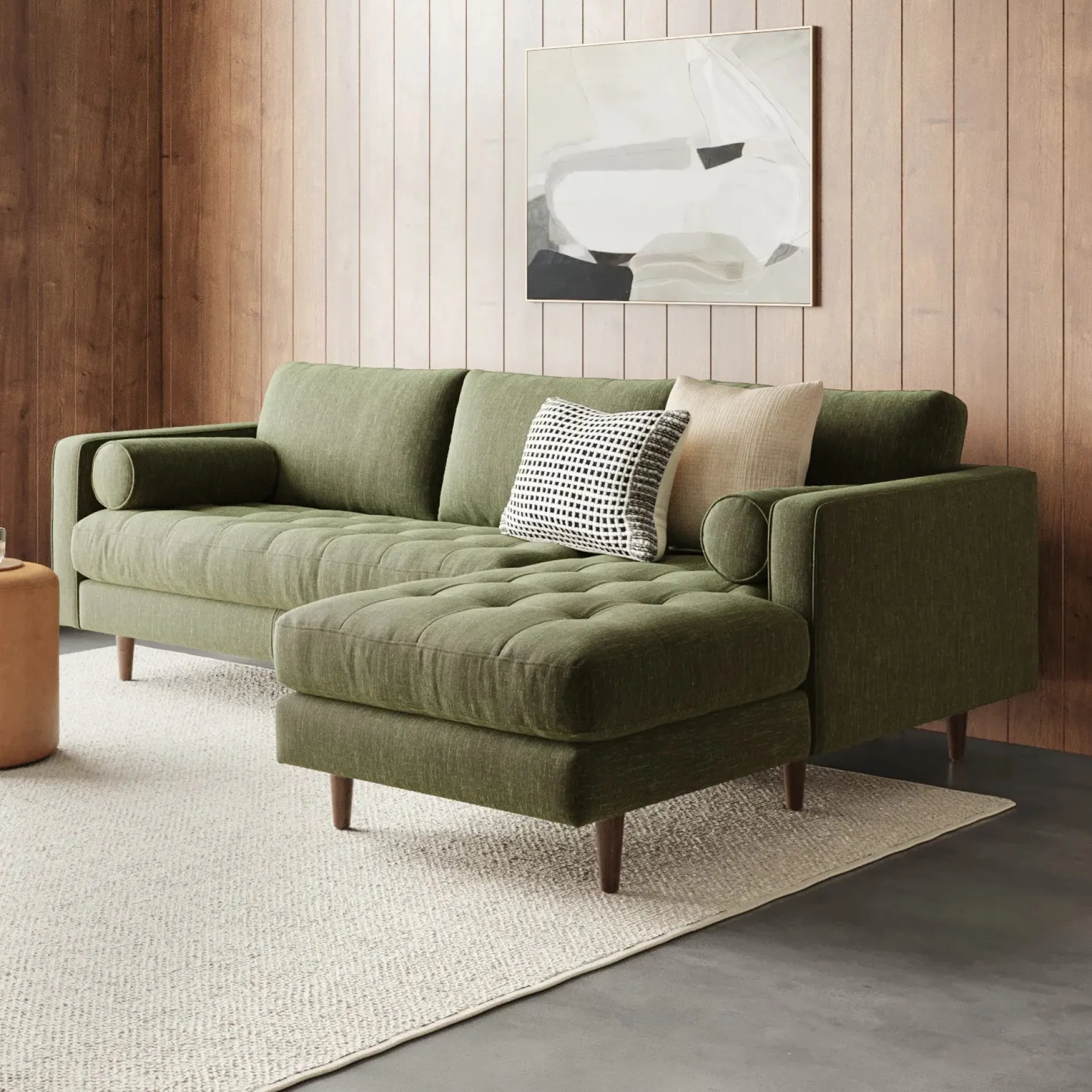 Sven 100" Tufted Right Sectional - Fir Green