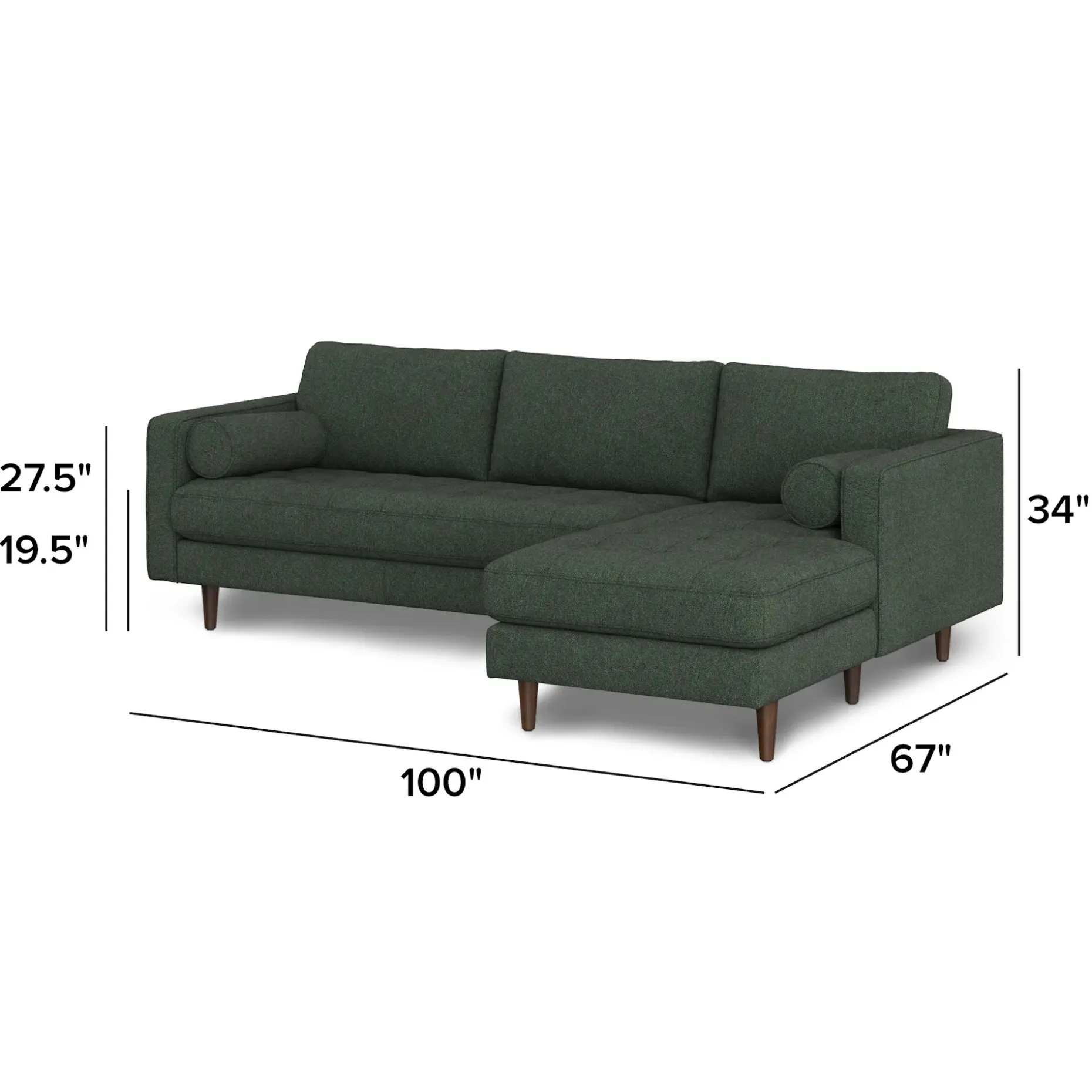 Sven 100" Tufted Right Sectional - Green Wool Bouclé