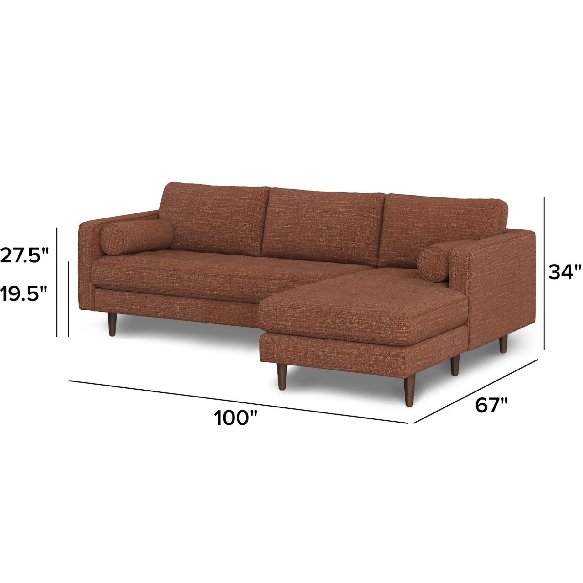 Sven 100" Tufted Right Sectional - Napa Rust