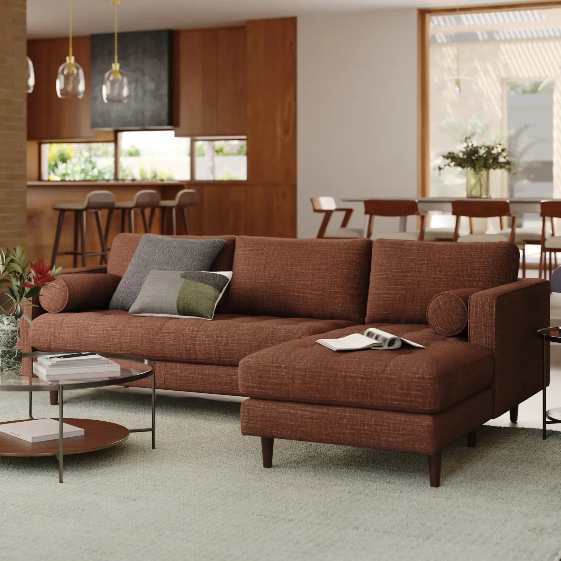 Sven 100" Tufted Right Sectional - Napa Rust