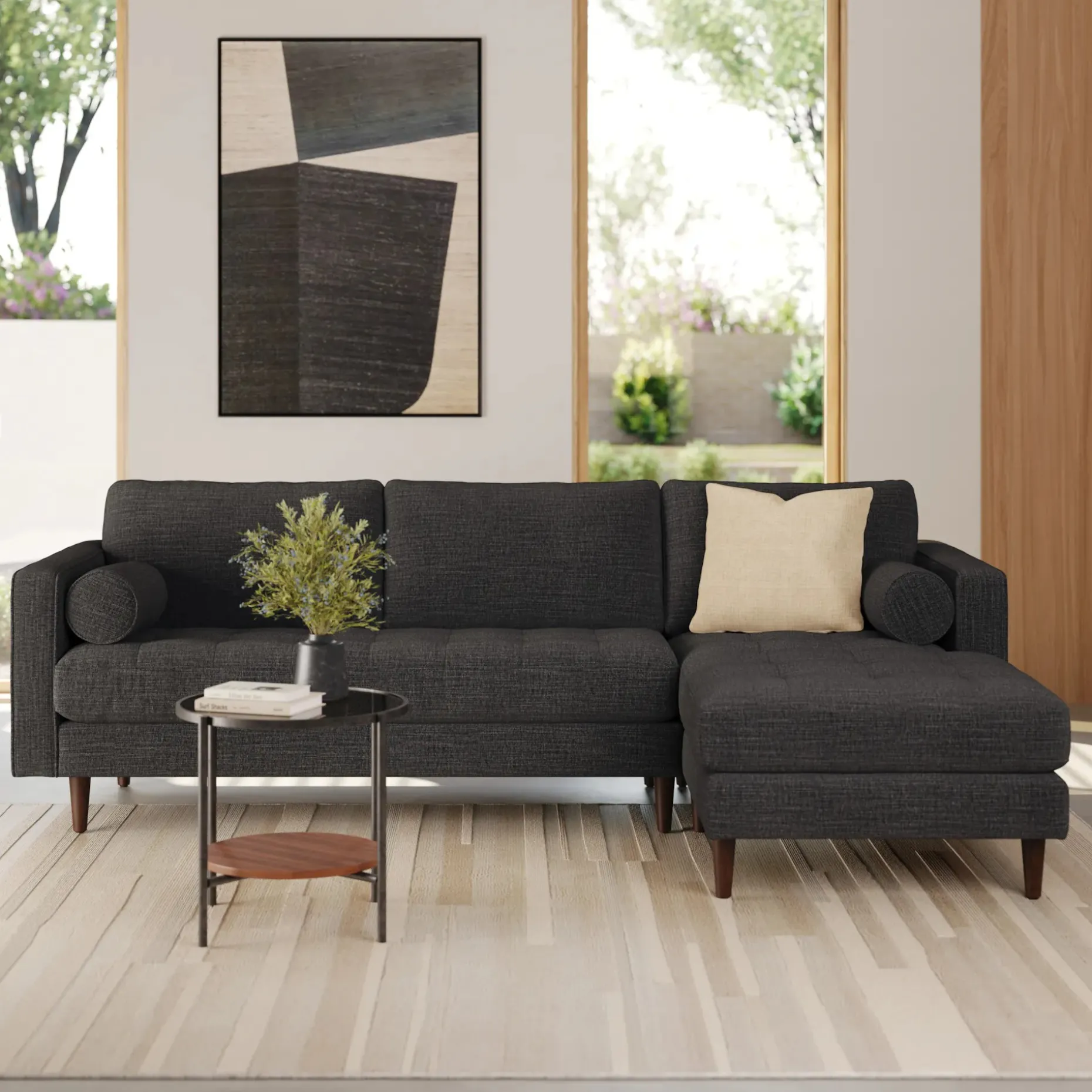 Sven 100" Tufted Right Sectional - Napa Charcoal