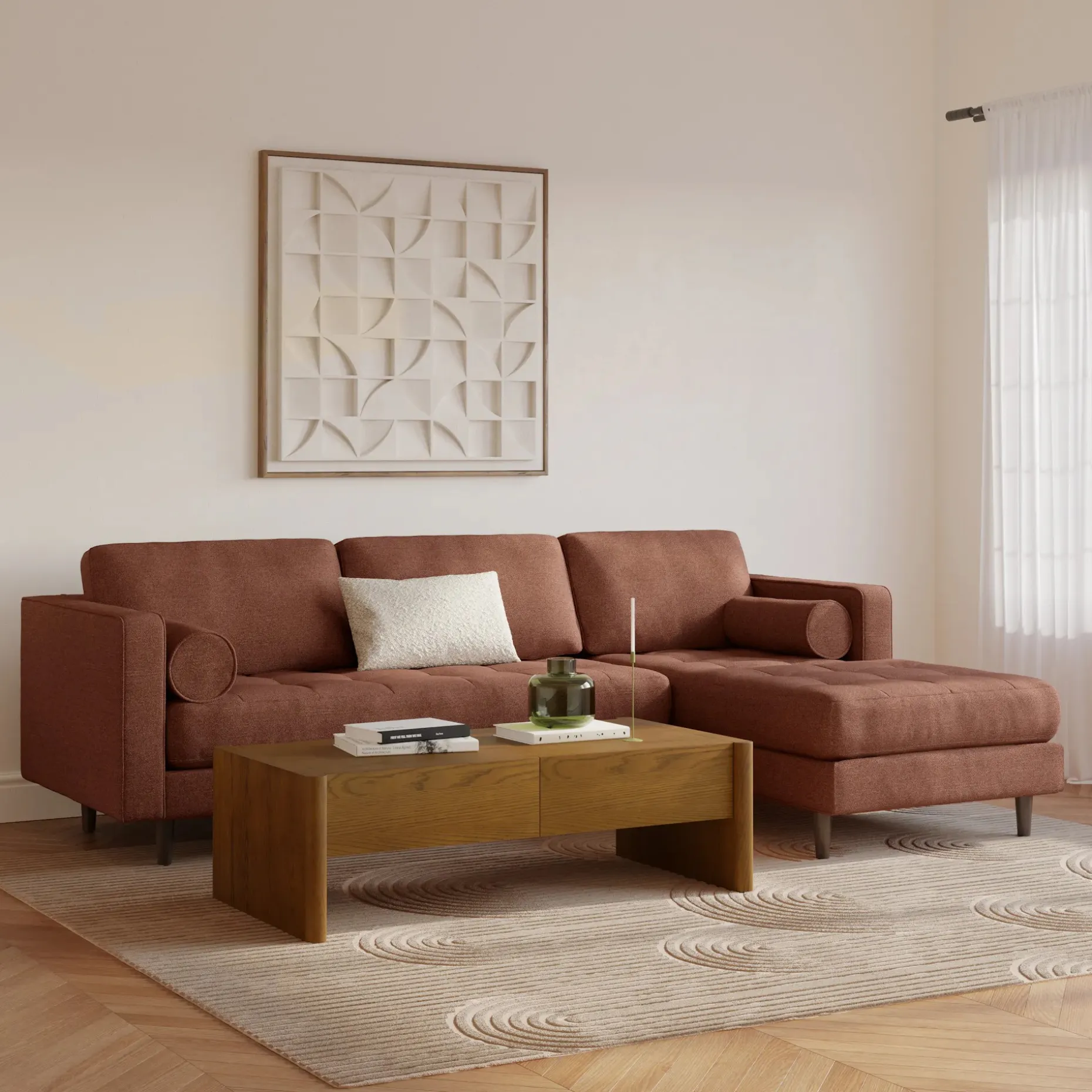 Sven 100" Tufted Right Sectional - Ratine Oxide