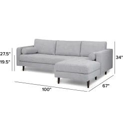 Sven 100" Tufted Right Sectional - Stone Gray