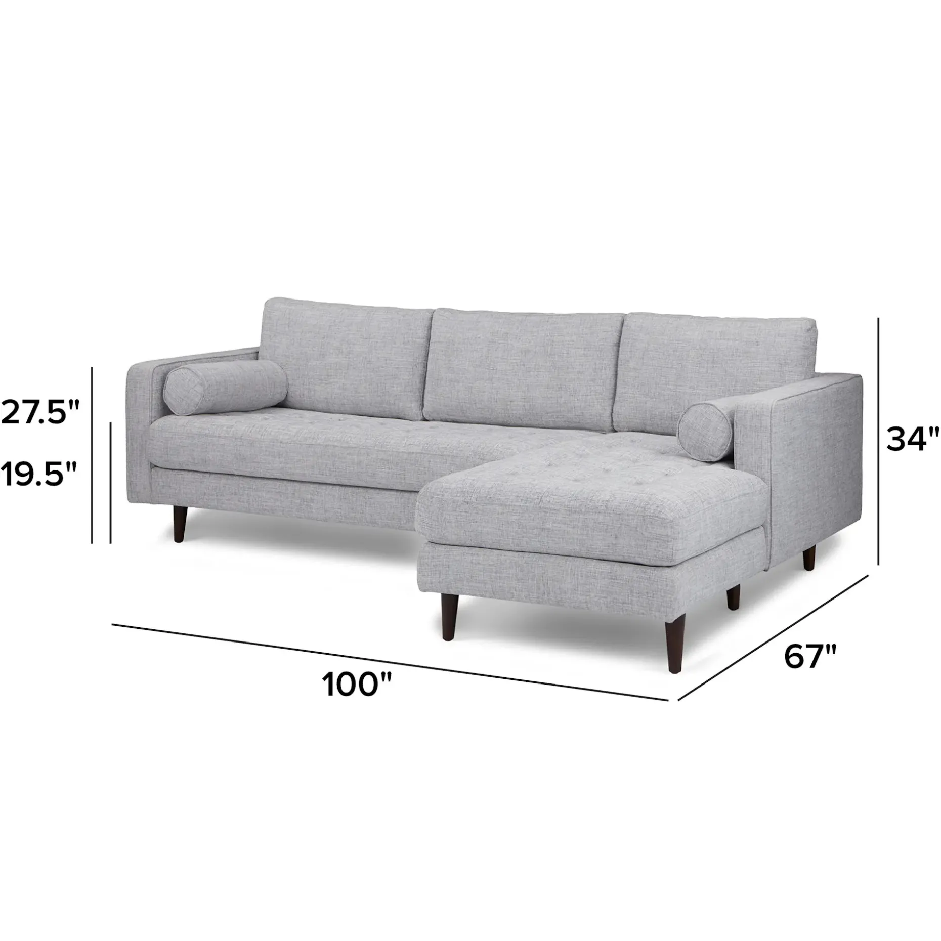 Sven 100" Tufted Right Sectional - Stone Gray