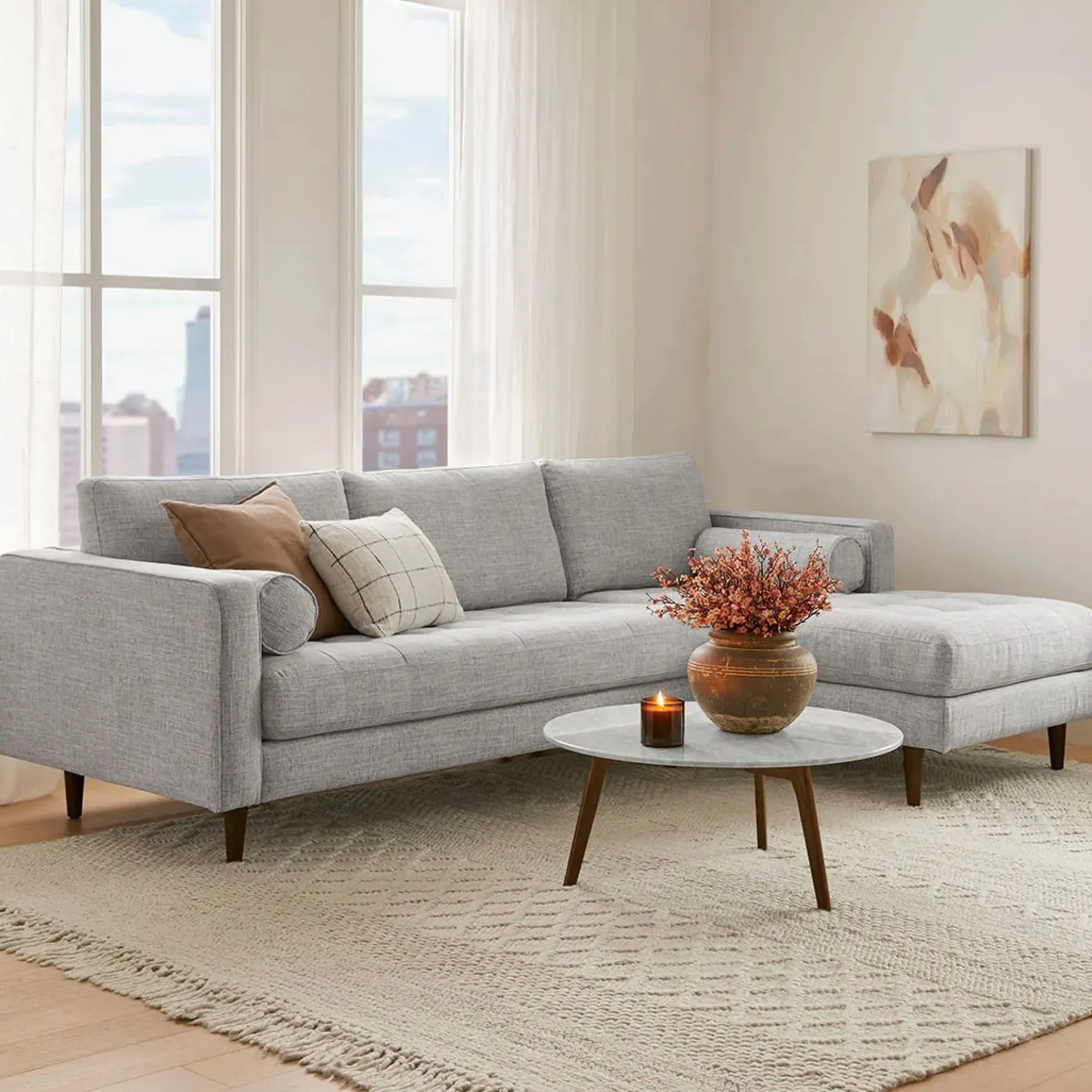 Sven 100" Tufted Right Sectional - Stone Gray